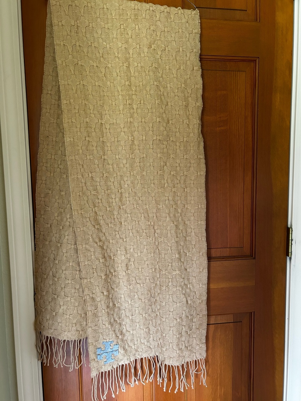 Tory Burch 100% Merino wool Tan Woven Fringe Scarf